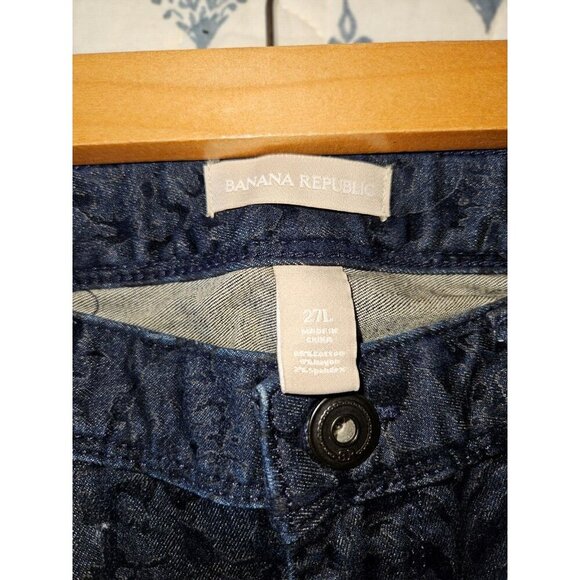 Banana Republic Velvet Skinny Jeans 27L Navy Floral Pants Soft Stretch - Picture 12 of 16